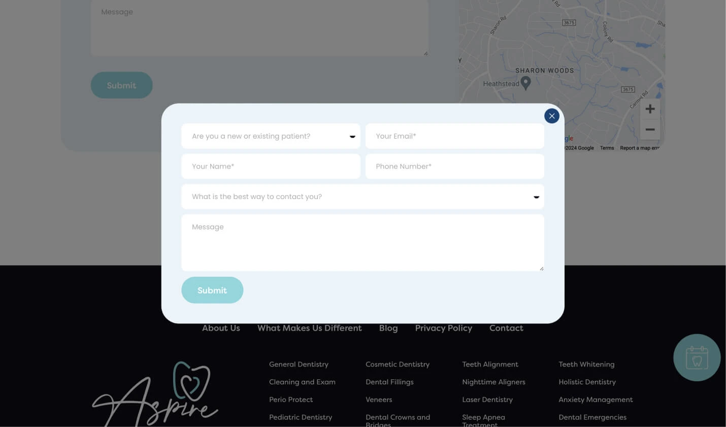 Website development - Aspire Dental Wellness - Popup form
