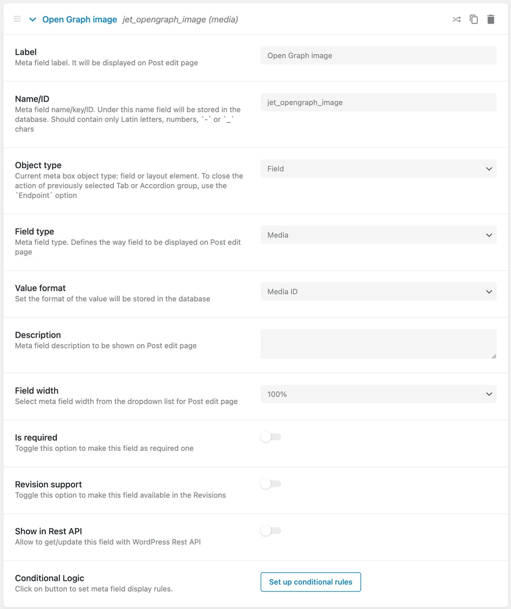 Jet Engine CPT settings for Yoast SEO Opengraph image